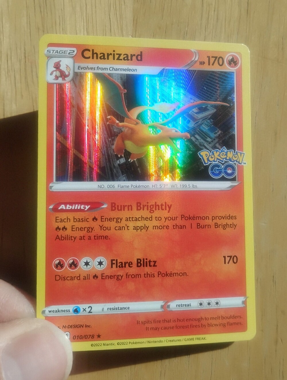 Mint 2022 Holo Charizard 010/078 Pokemon Go Pokemon Card
